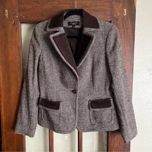 Talbots Espresso Chocolate Brown Herringbone Blazer